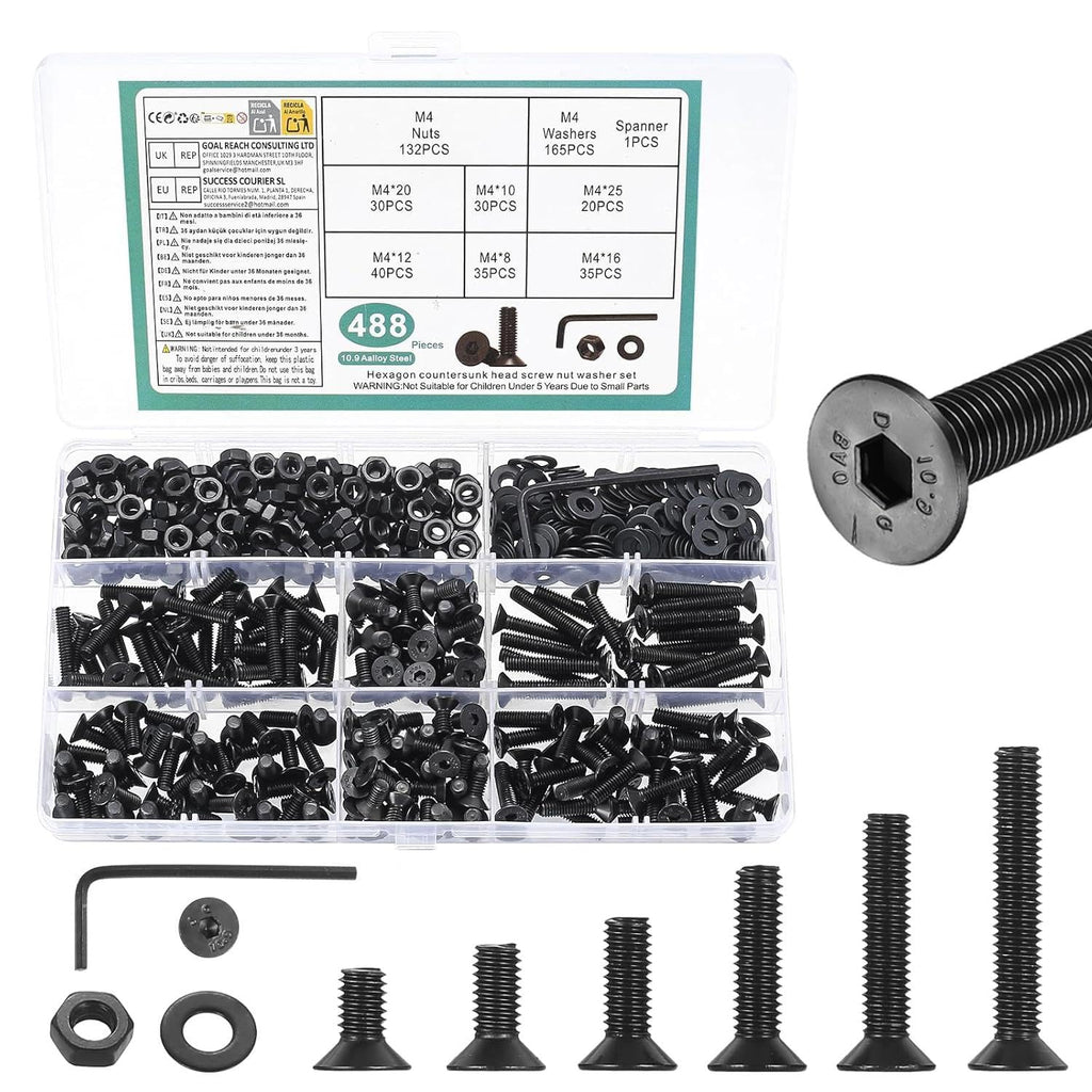 488 PCS M4 Countersunk Screws Kit, M4 Flat Head Machine Screws Assortment