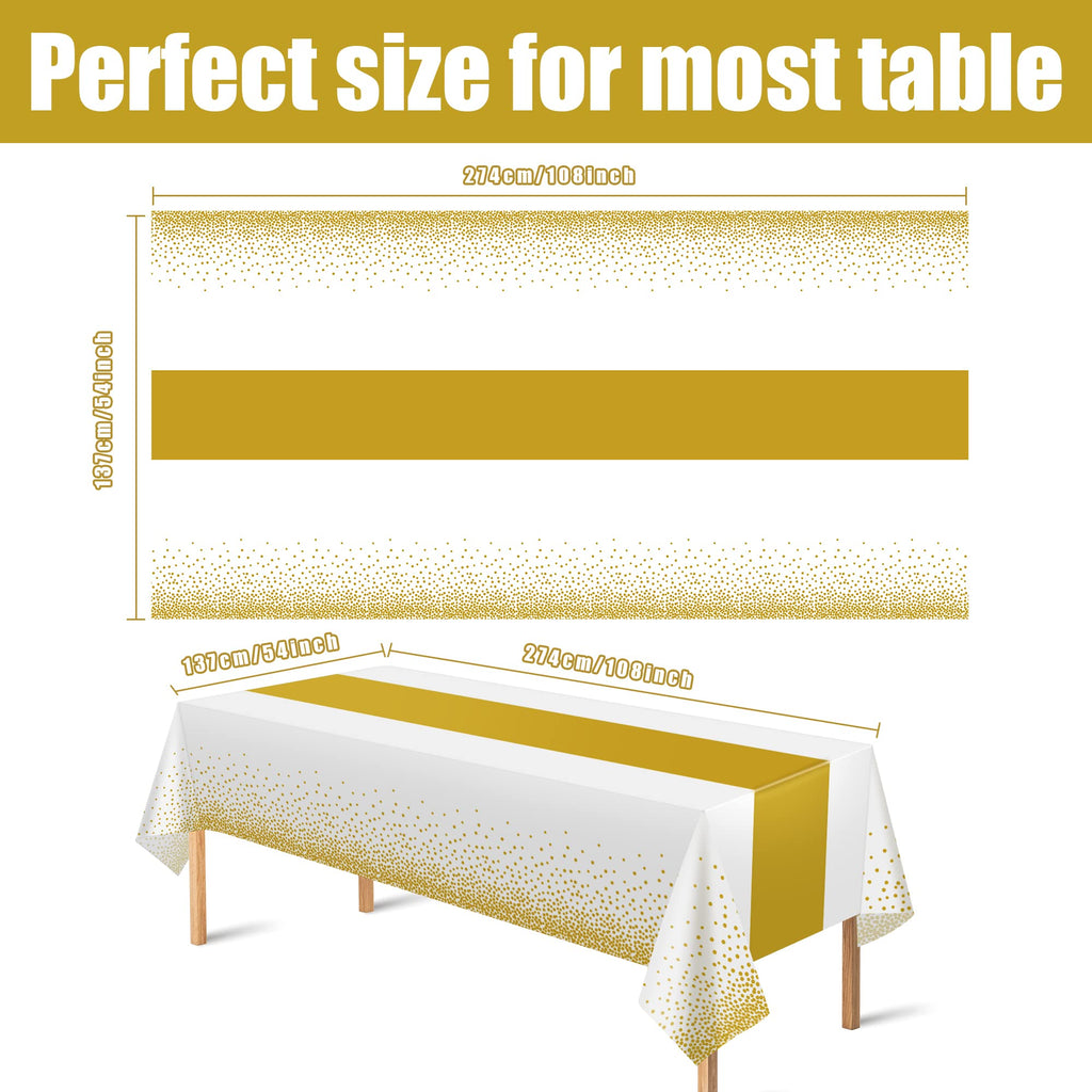 4 Pack Disposable Plastic Table Cloths for Parties,White and Gold Rectangle Table Covers for Fall Decor Wedding