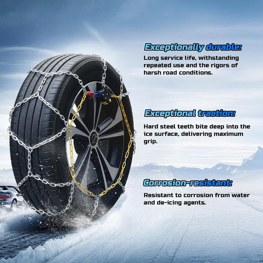 Auto Tightening Snow Chains Tire Chains Quick Easy Installation HKN120 Set of 2 for Cars SUV Pickup Trucks RV 215 225