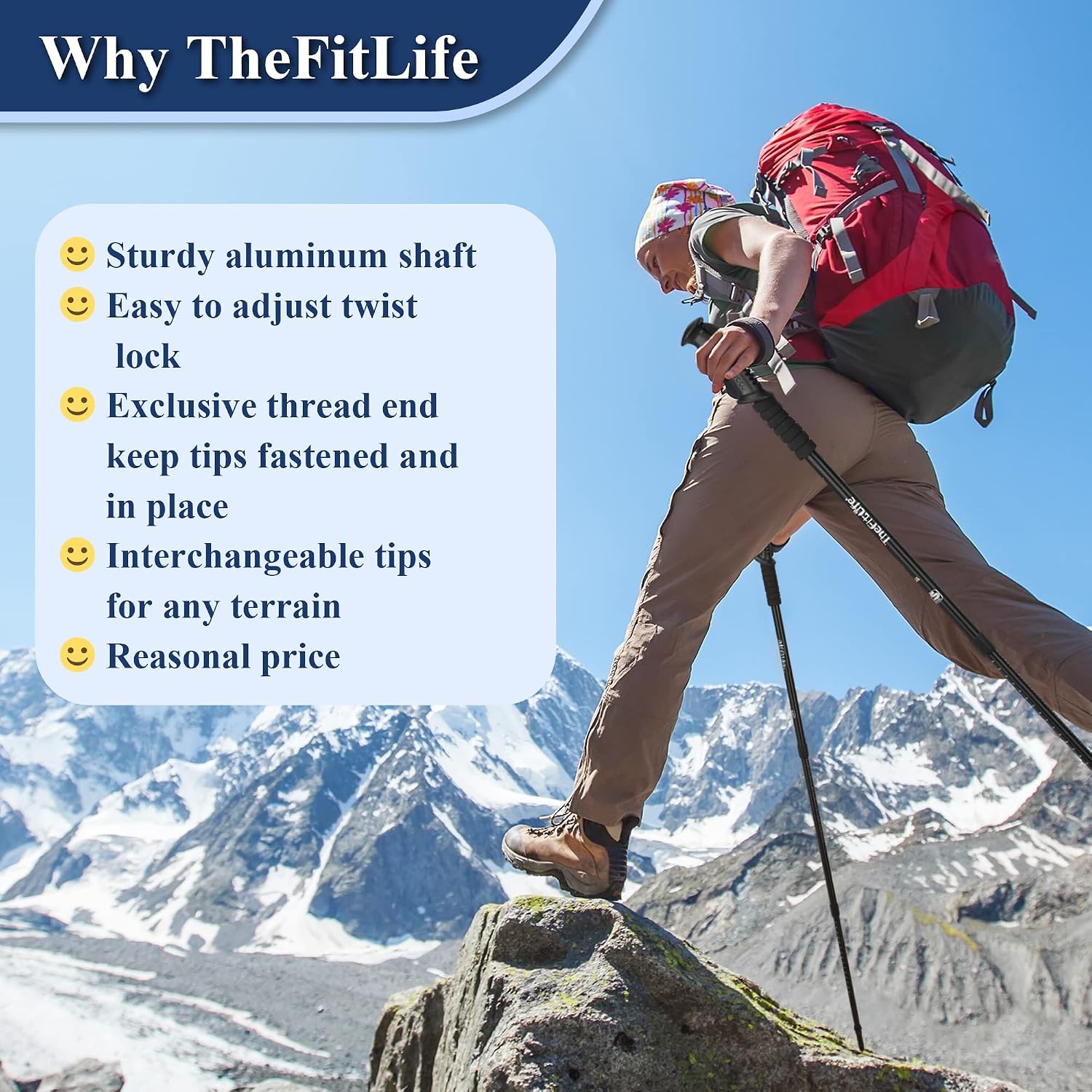 Telescopic Trekking Poles for Hiking, Anti-Shock Nordic Walking Sticks | Hiking Poles Collapsible Lightweight &