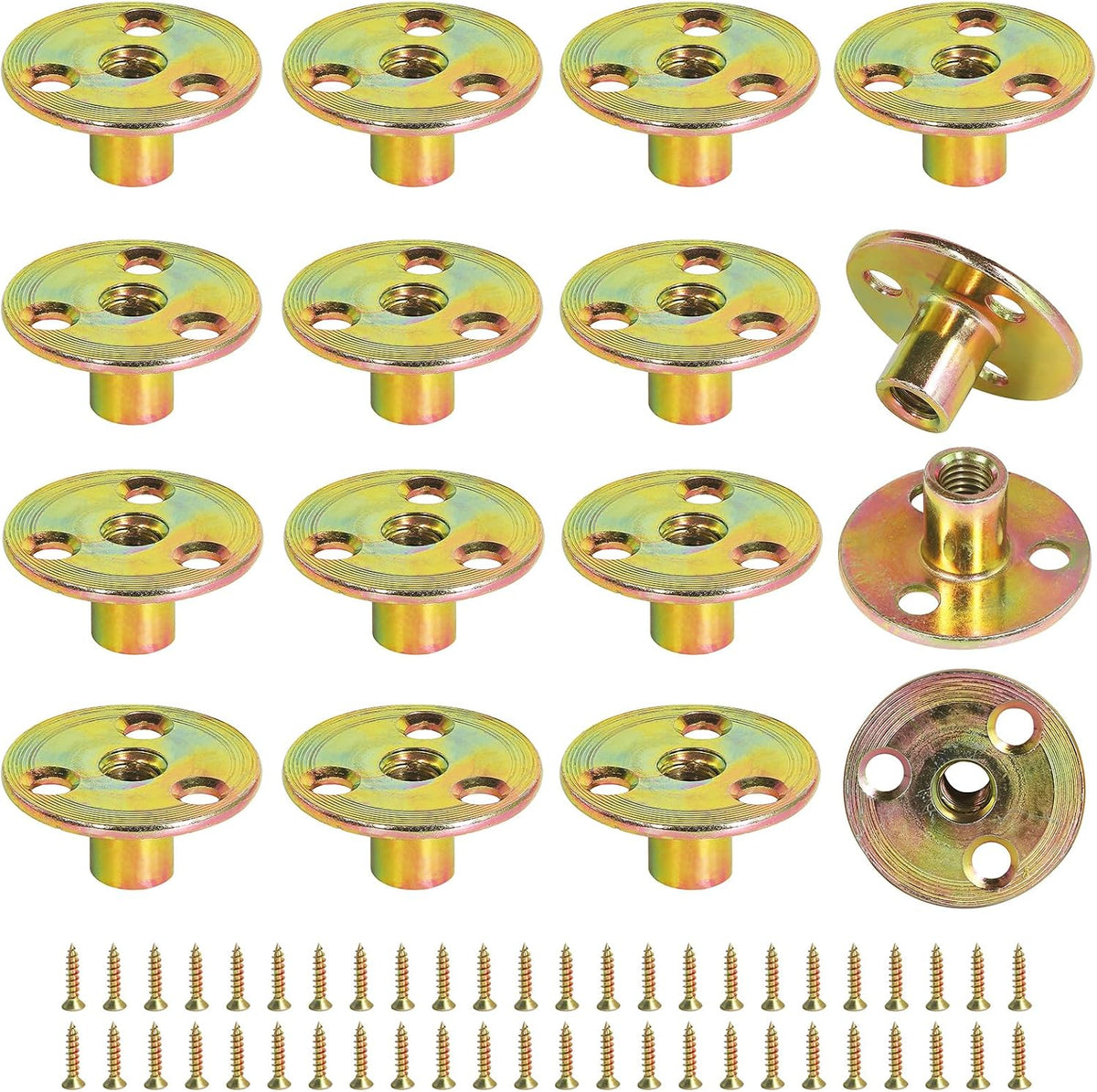 FoDau770 M8-1.25 Brad Hole T-Nut with Screws - 16 Set (64 Pieces)