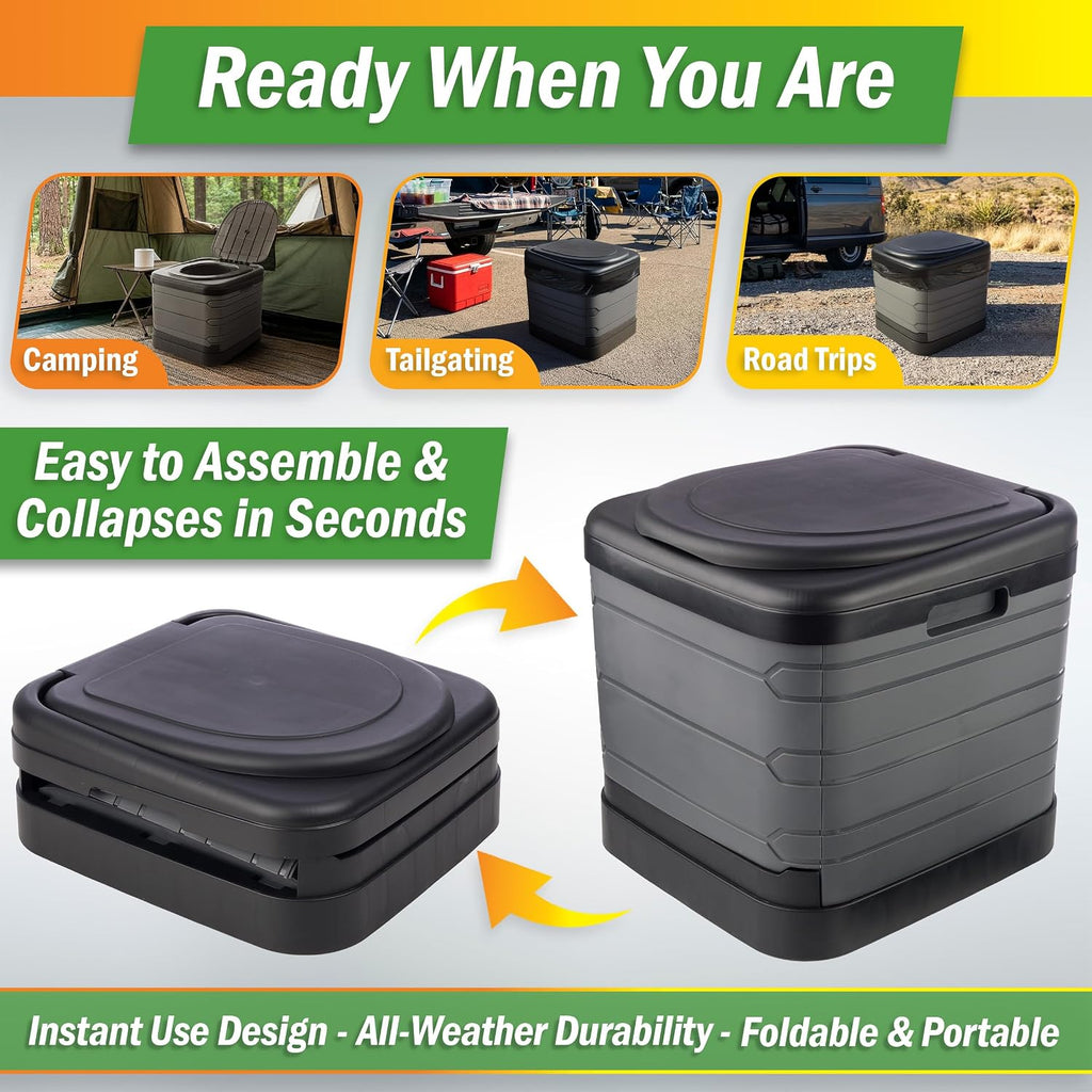 Large Portable Toilet for Adults - 400lb Capacity Portable Camping Toilet for Adults with Lid - Folding Travel Potty