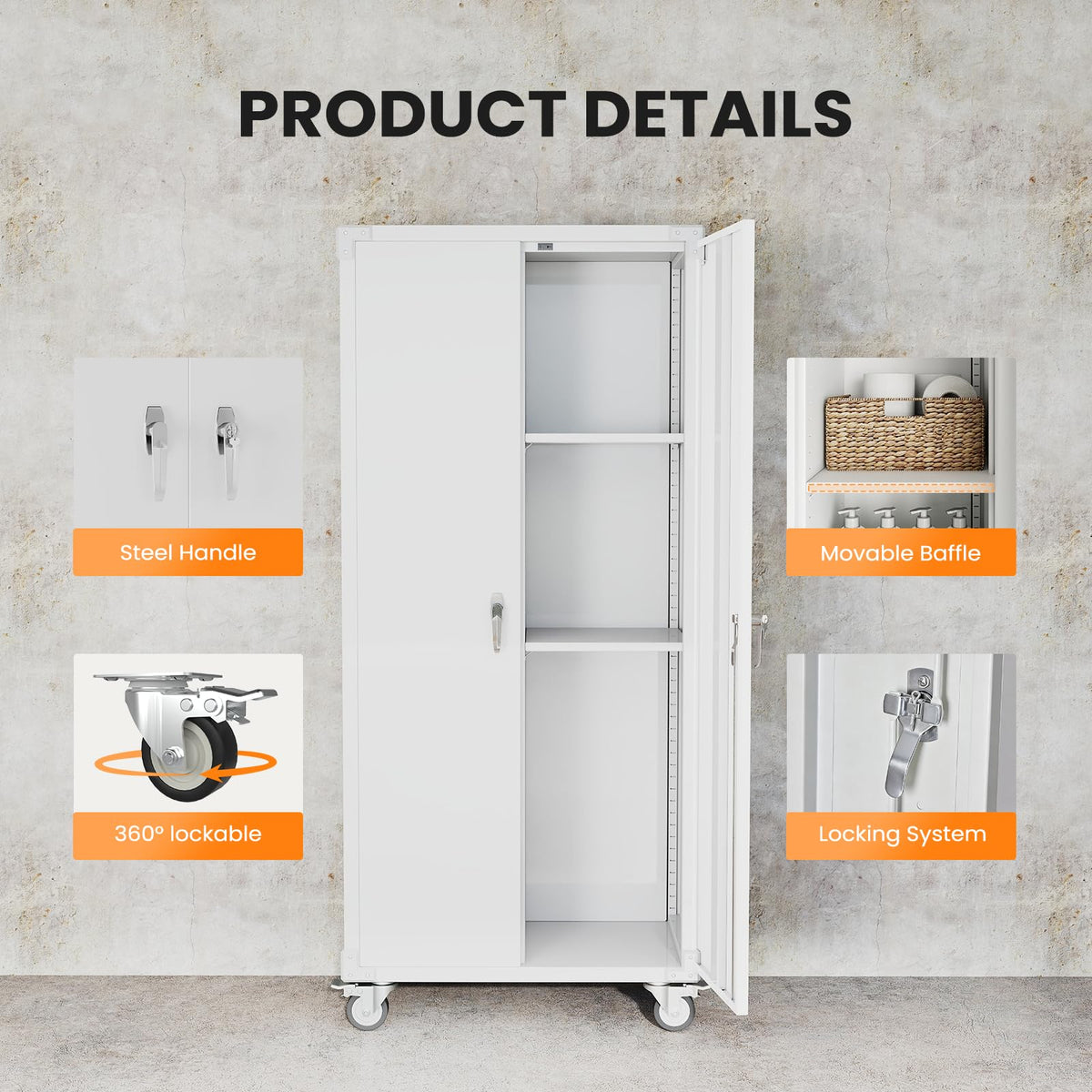 72 Inch Metal Garage Storage Cabinet, Rolling Tool Cabinet