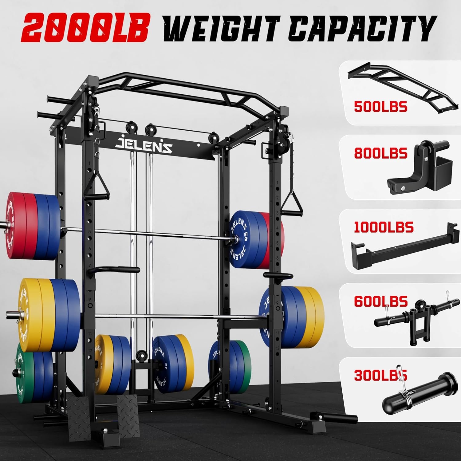C12 Power Rack, 2000LBS Squat Rack with Cable Crossover System, Workout Cage with More Training Attachments for Home Gym