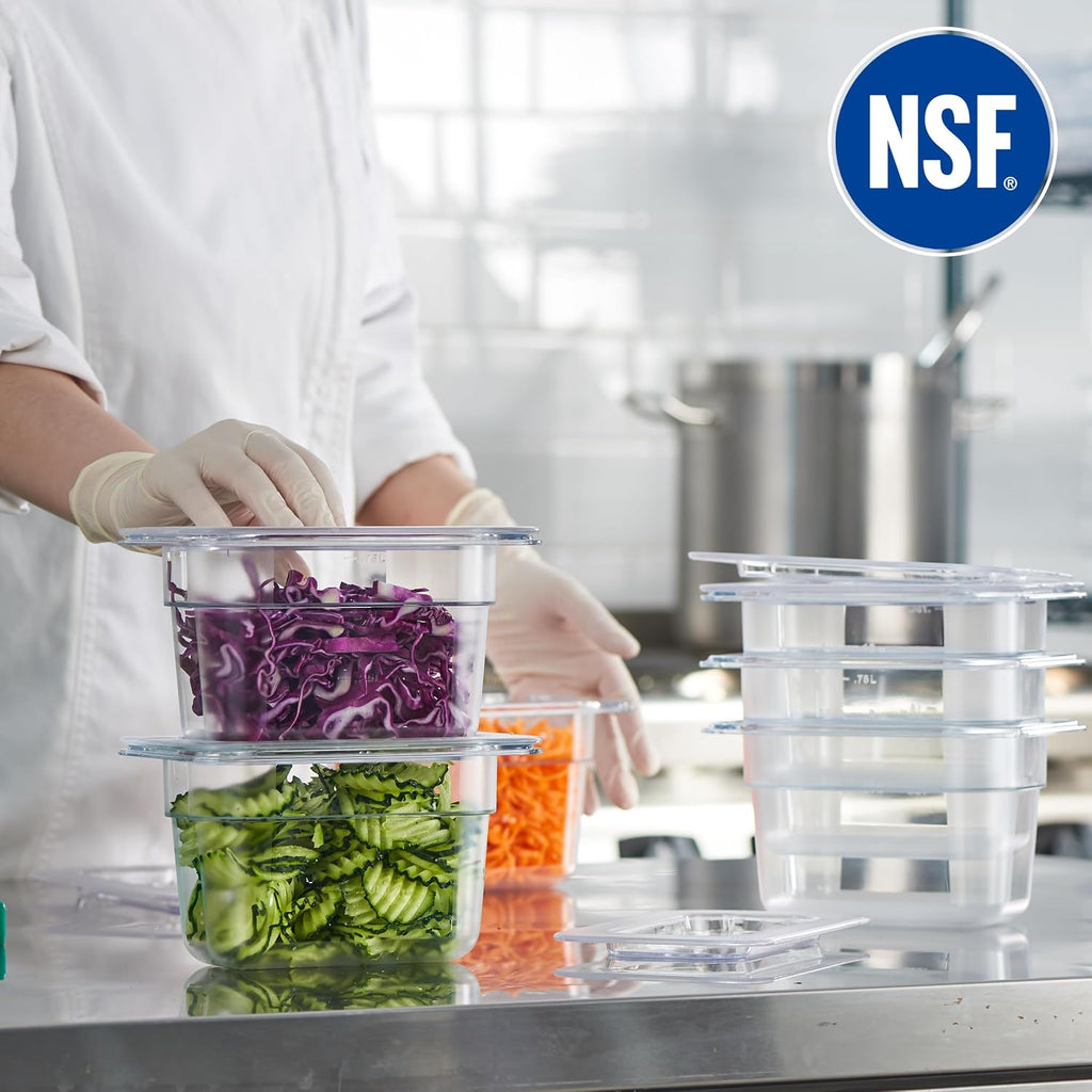 6-Pack 1/9 Size 4" Deep NSF Polycarbonate Food Pan with Notched Lid | Dishwasher & Freezer Safe Clear Container for