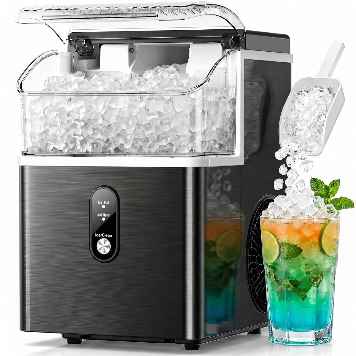 Nugget Ice Maker Countertop, 35lbs/Day, Portable Pebble Ice Machine