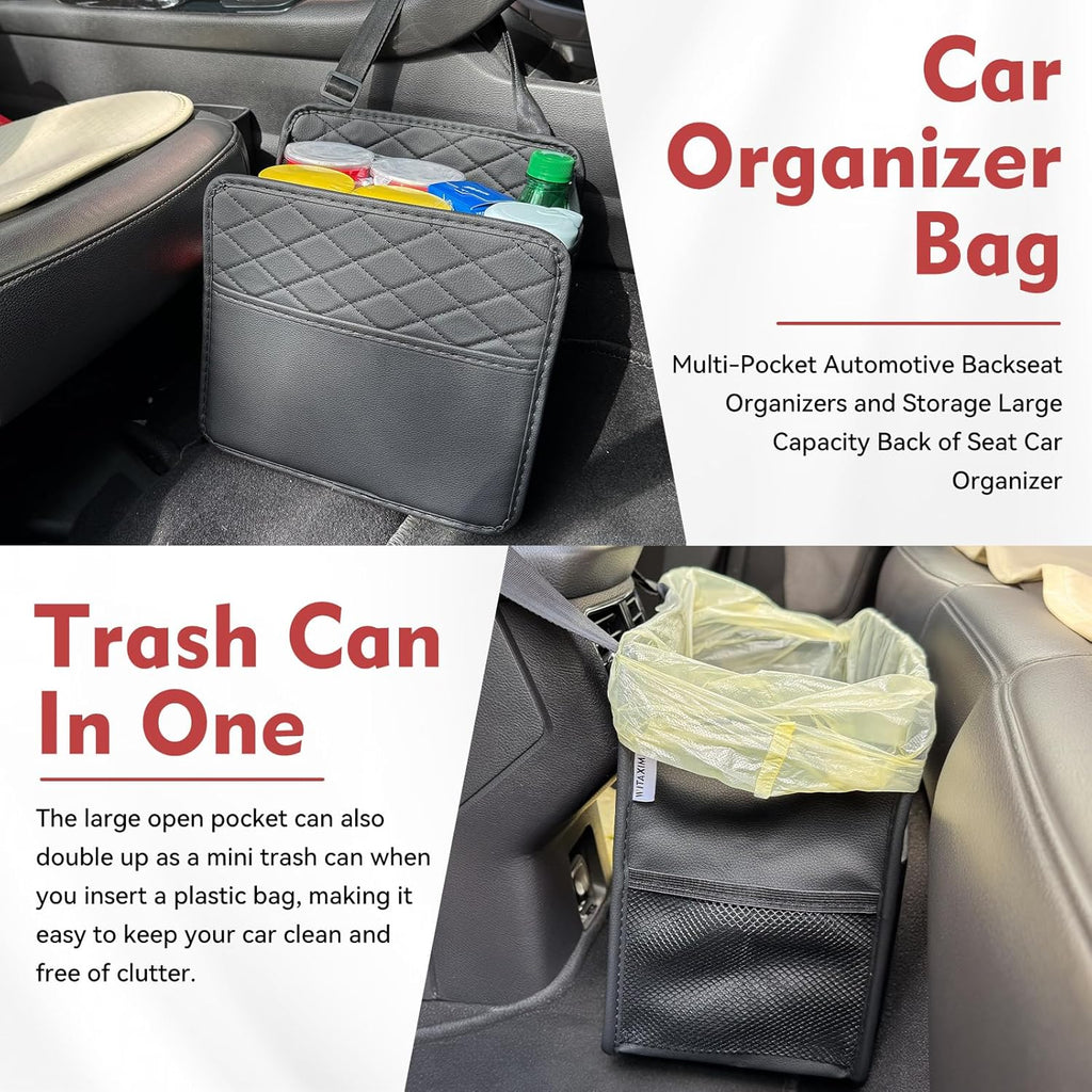 Upgrade Car Seat Organizer Backseat with Storage Pockets, Multipurpose Car Organizer Hanging, Car Trash Bag