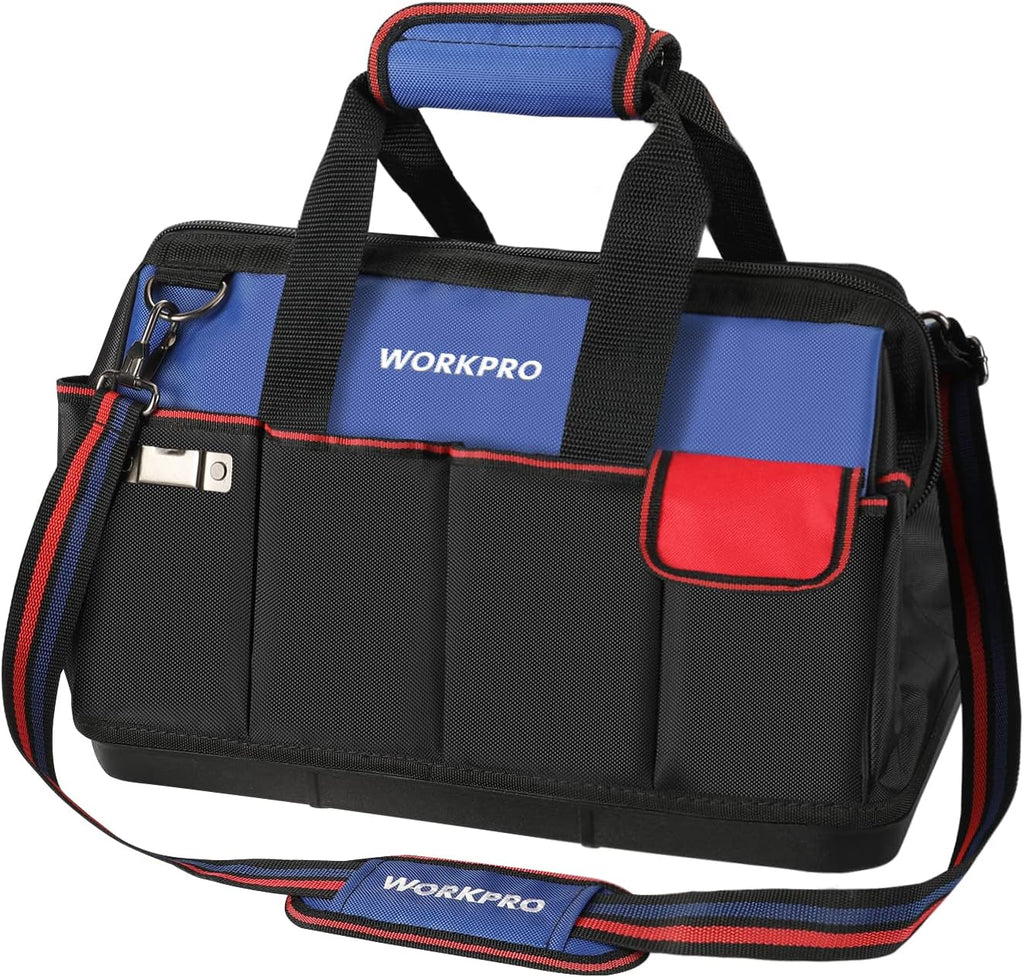 Tool Bag, 18 Inch Tool Bag with Waterproof Molded Base, Open Top Tool Organizer Bag with 20 Pockets, Adjustable