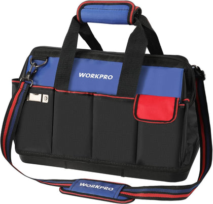 Tool Bag, 18 Inch Tool Bag with Waterproof Molded Base, Open Top Tool Organizer Bag with 20 Pockets, Adjustable