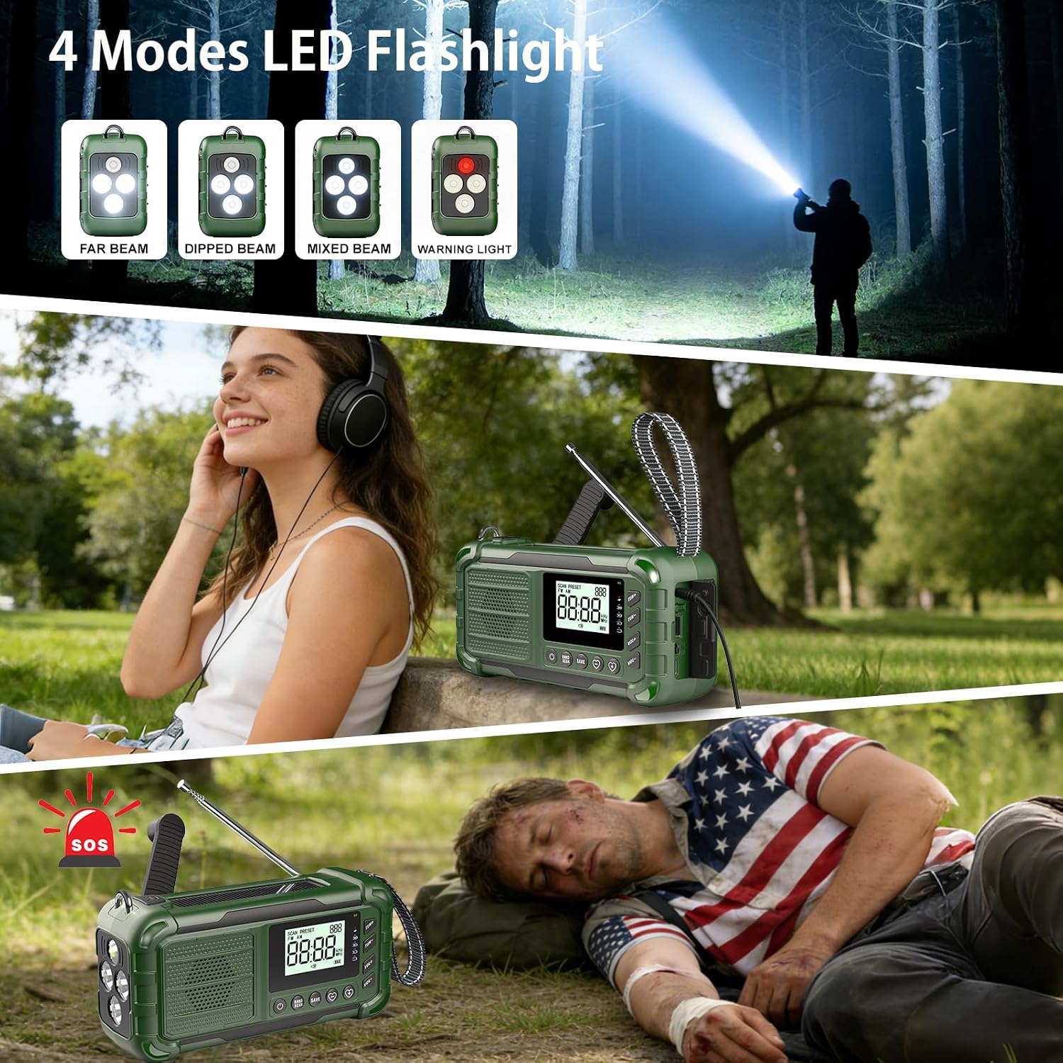 NOAA Weather Radio Emergency, 10000mAh Solar Hand Crank Radio | Replaceable Battery, AM/FM Battery Operated, USB-C