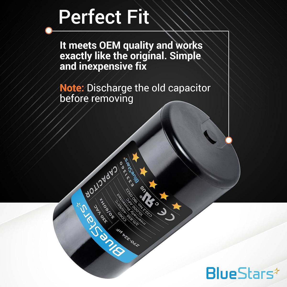 [2025 Upgraded] BlueStars 270-324 uF MFD 330 VAC Motor Start Capacitor