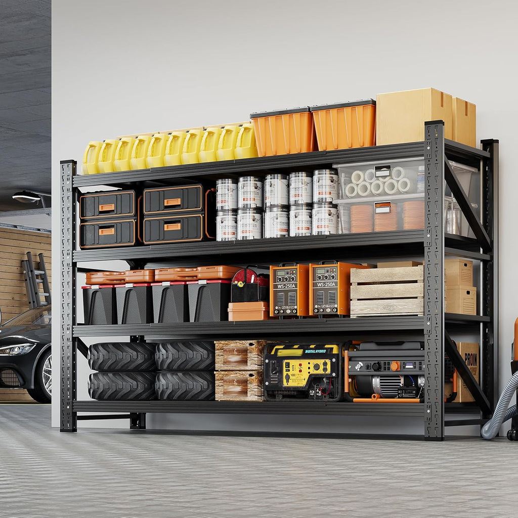 60" W Metal Garage Storage Shelves,8000LBS Heavy Duty 4-Shelf Adjustable Steel Organization Shelving,Utility Rack
