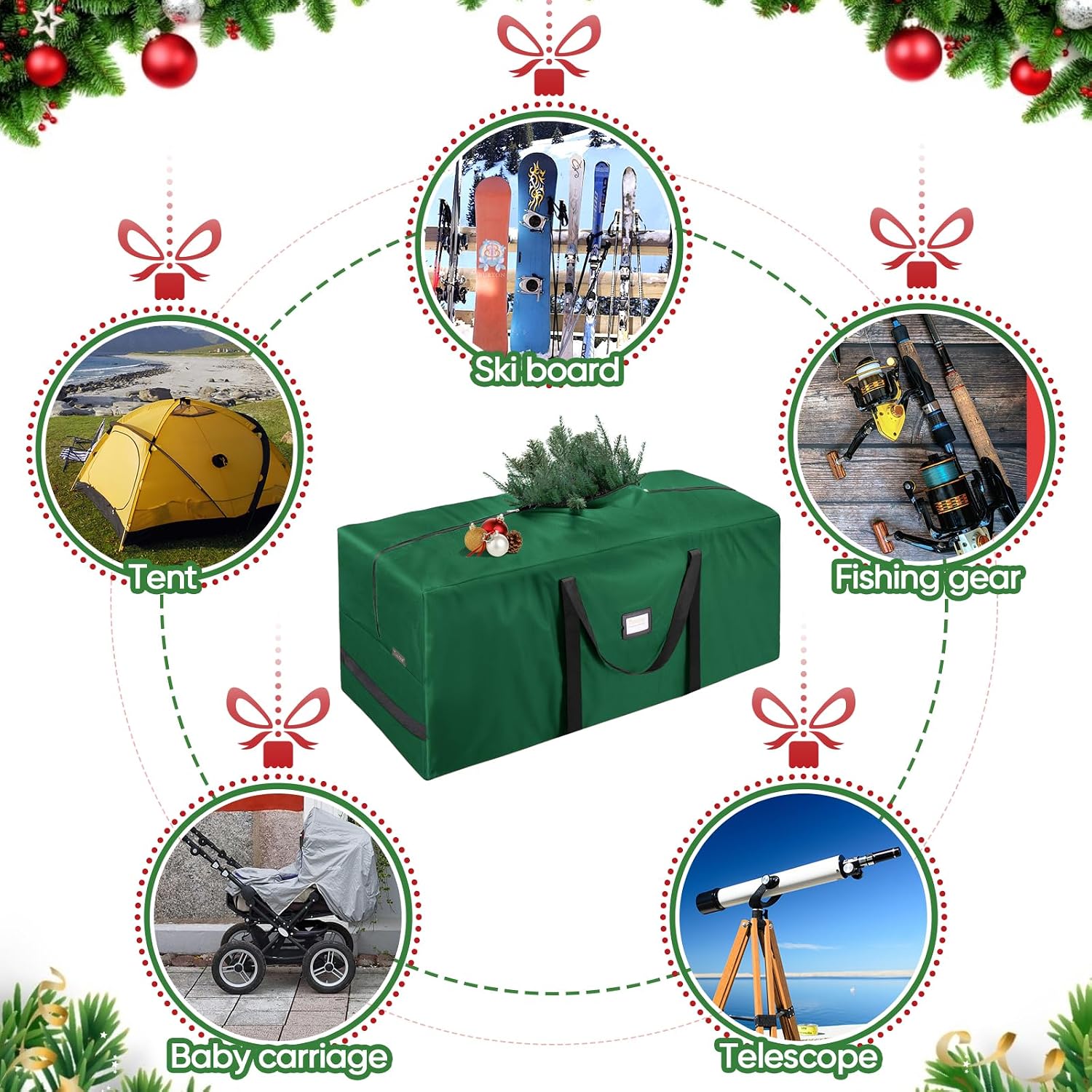 7.5 ft Christmas Tree Storage Bag, Heavy Duty 900D Oxford Fabric with Reinforced Handles and Dual Zippers Wide