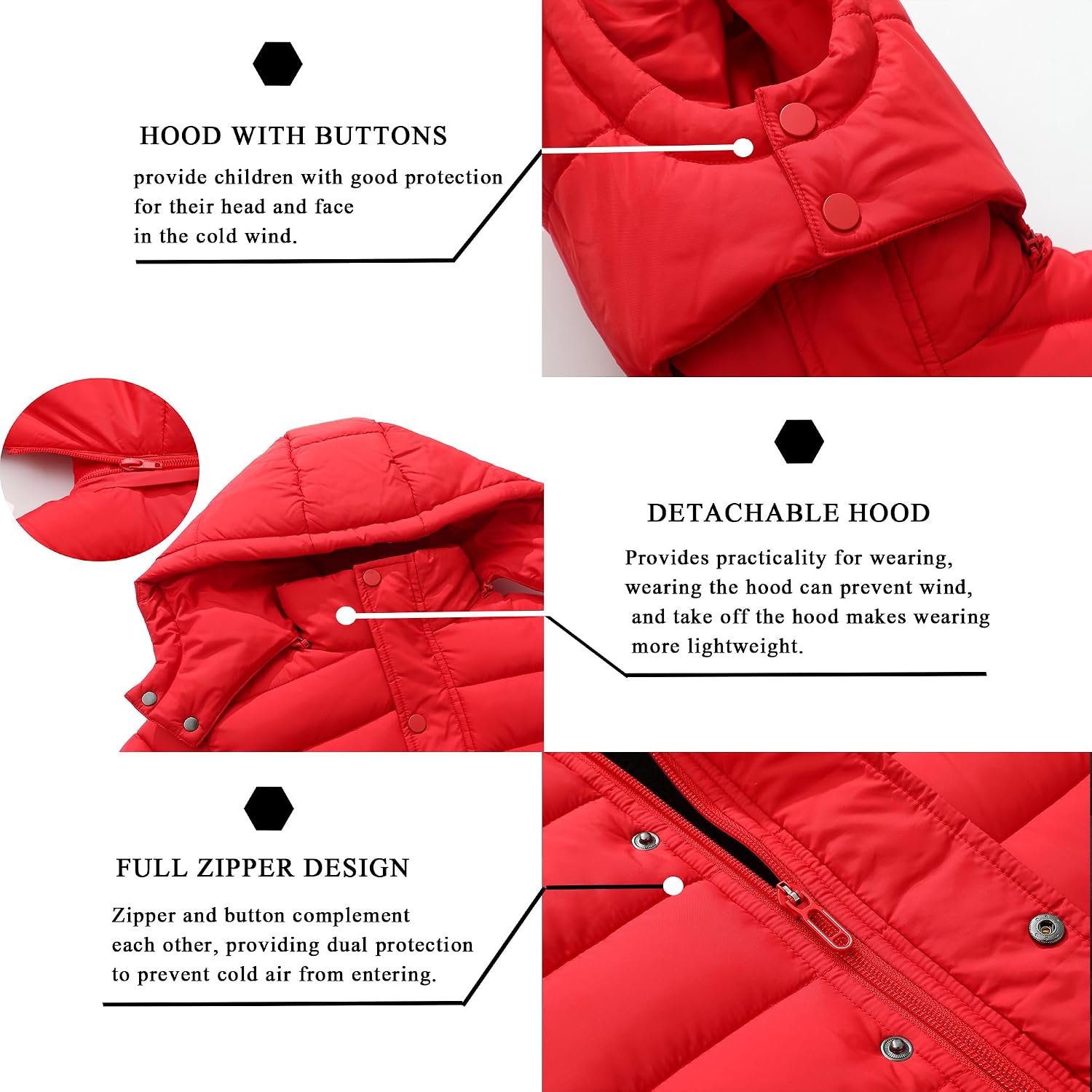 Boy's Quilted Winter Jacket Waterproof Down Coat Puffy Hooded Parka | Warm Jacket with Detachable Hood Windproof