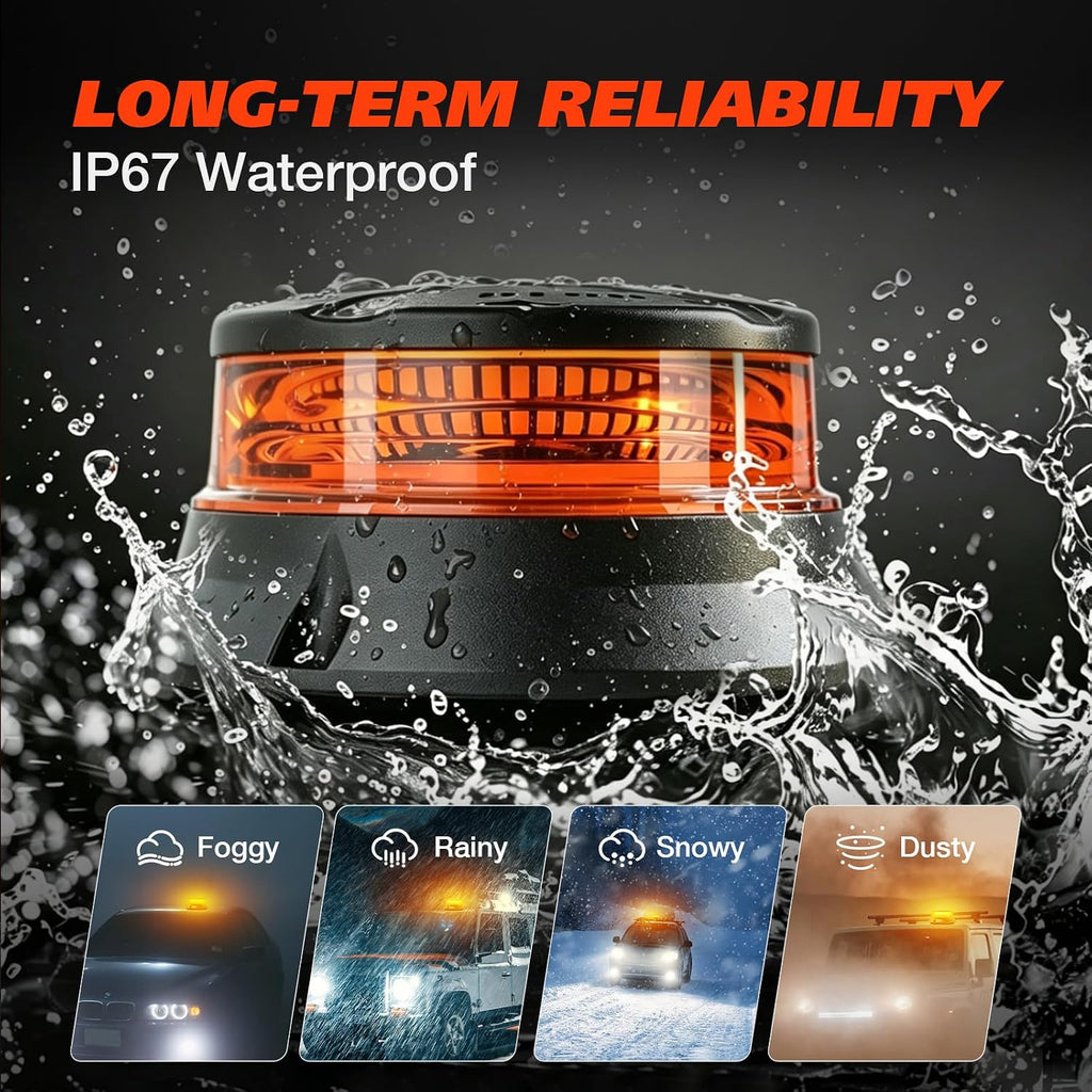 Magnetic Beacon Light, 48 LED Amber Magnetic Strobe Light with Screw Mounting, 12V-24V Safety Emergency Hazard