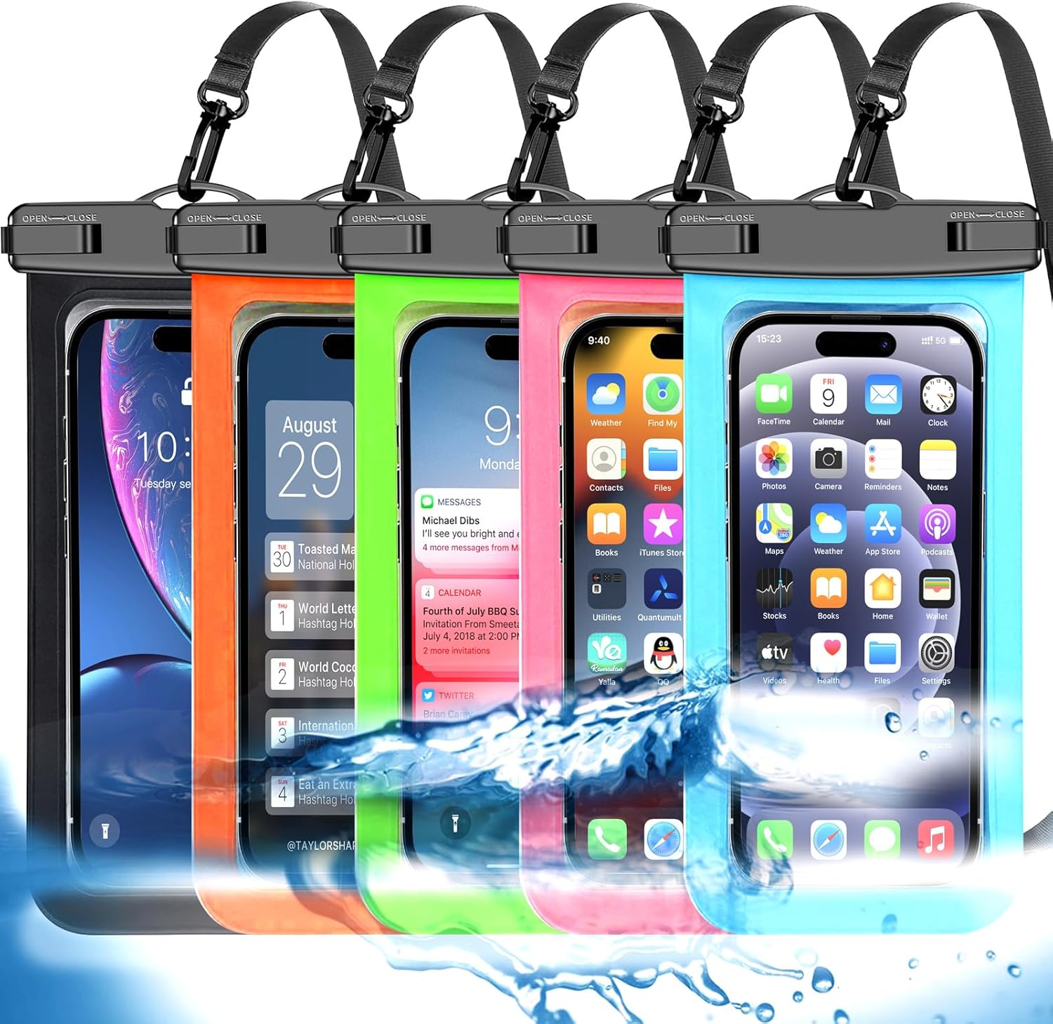 5 Pack Multicolor Waterproof Phone Pouch, Cell Phone Case Dry Bag,Protection Level: IP68,Beach Cruise for