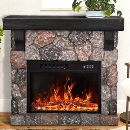 36inch Electric Fireplace with Mantel, Stone Fireplace Heater | Freestanding Electric Fireplace Stove with Remote