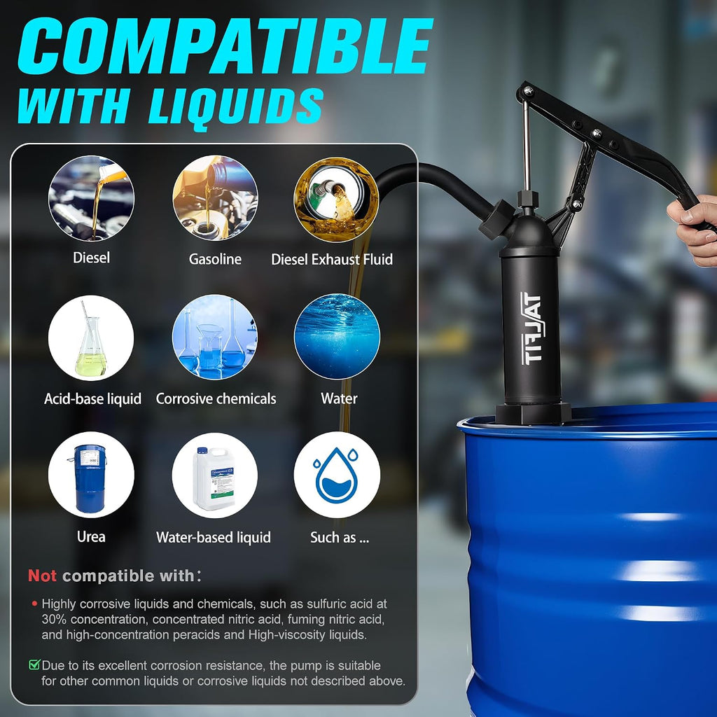 Lever Action Barrel Pump,55 Gallon Drum Pump, For Fuels, Chemicals, Corrosive Liquids, Water Based Fluids, Fits 5 to 55 Gallon Drums & Barrels (PPS - Ultra - Strong Corrosion Resistance)