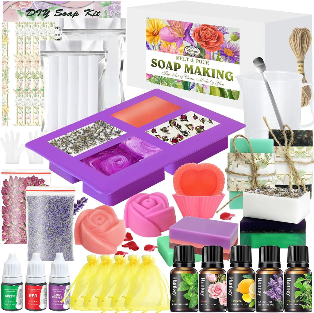 Soap Making Kit, Soap Making Kit for Adults - Shea Butter Glycerin Melt and Pour Soap Base, Molds, Dye, Fragrances
