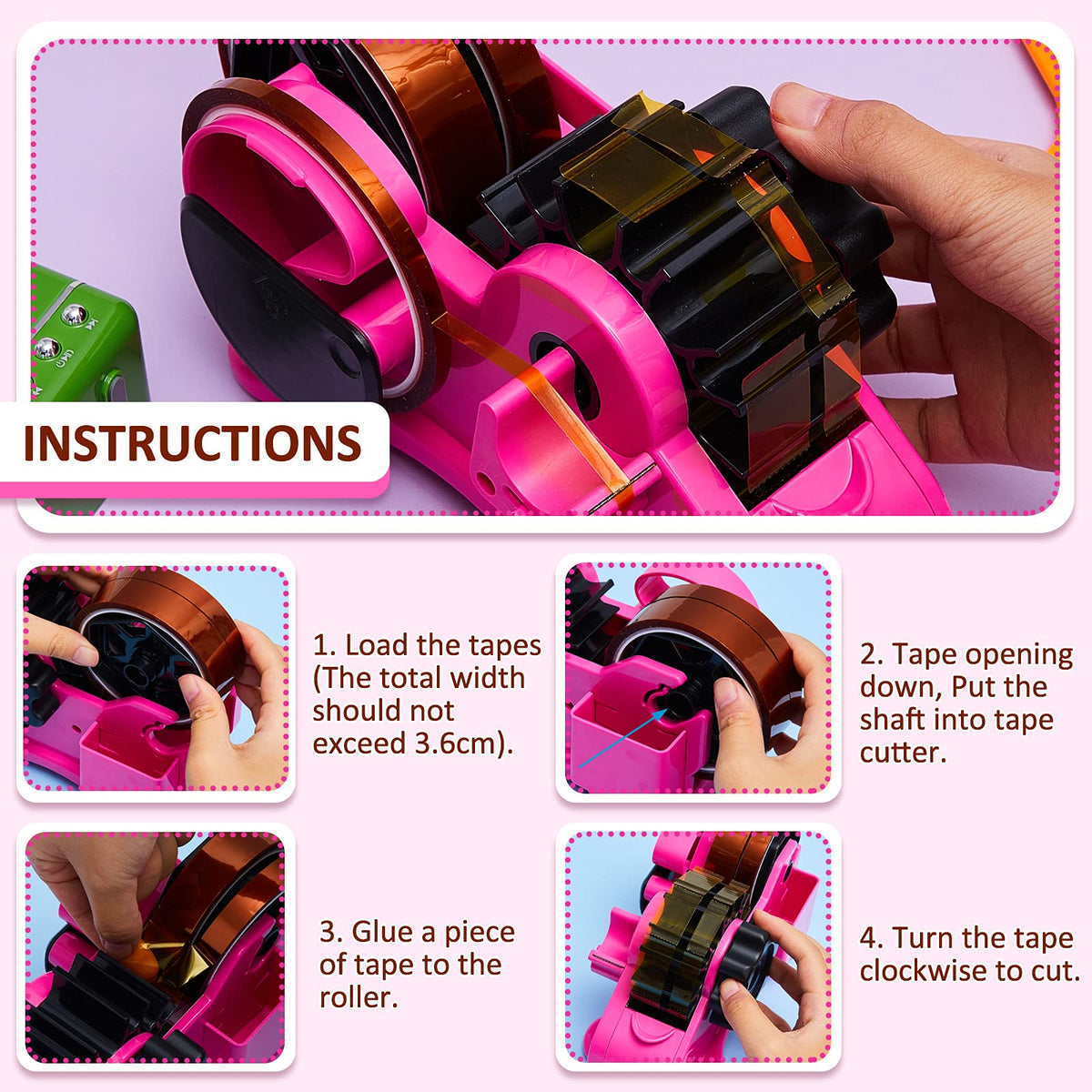 Pink Heat Tape Dispenser Sublimation Set with 5 Multi-Size Tapes