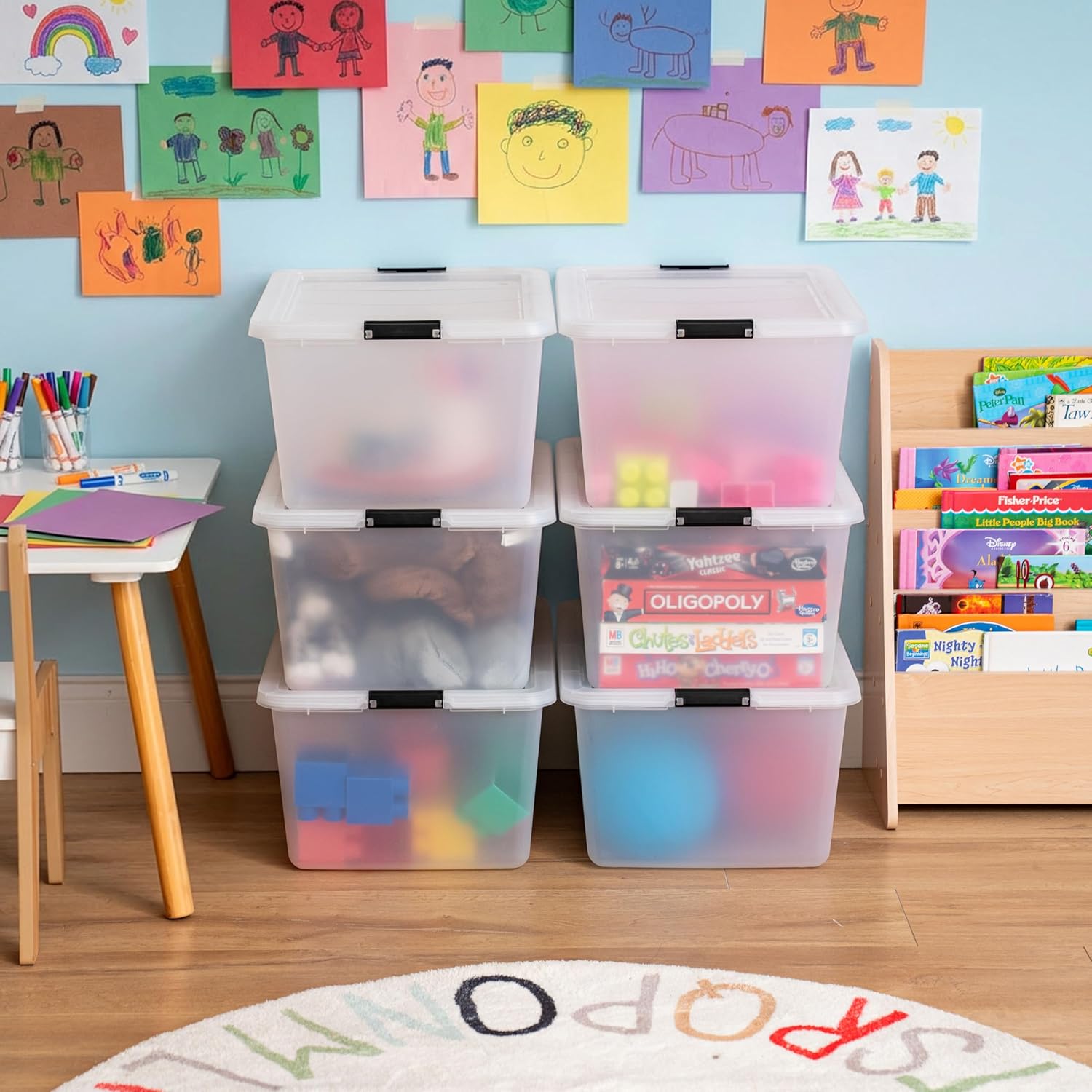 6-Pack High-Capacity Clip Box with Latching Lids, 32 Quart Craft Storage Bins, Art & Writing Supply Containers for