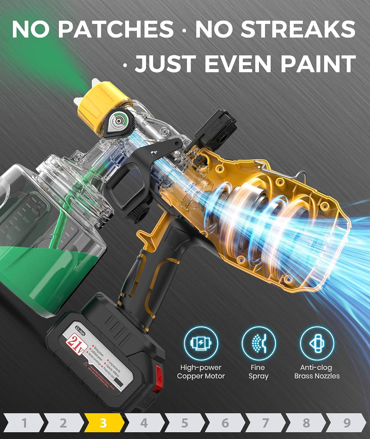 Cordless Paint Sprayer, 700W Spray Paint Gun with 2×4000mAh Battery