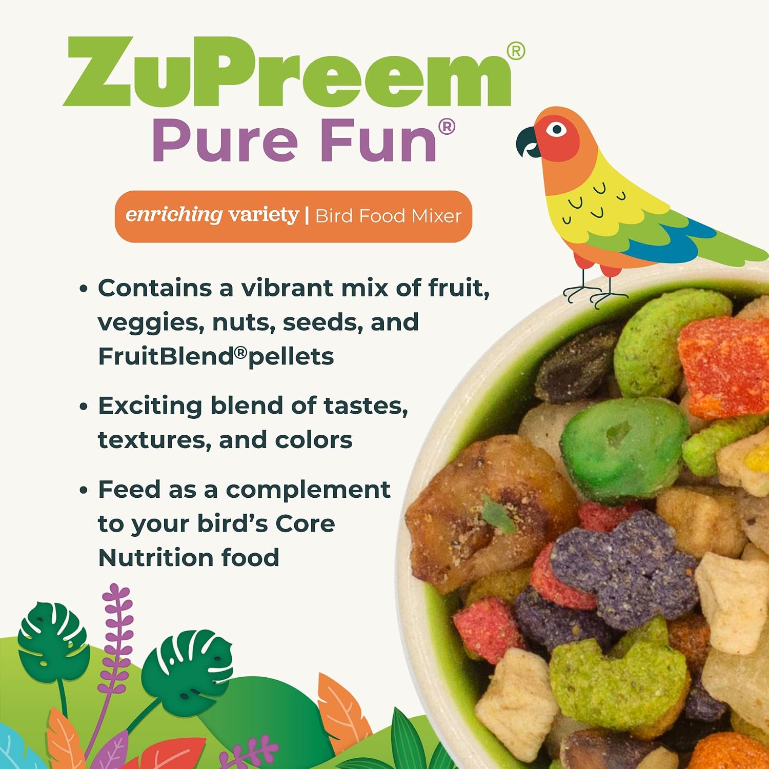 Pure Fun Parrot & Conure Food, Bird Food Mixer, M/L, 2 lbs | Bird Food Mixer, Parrot Food, Conure, Cockatoo, African
