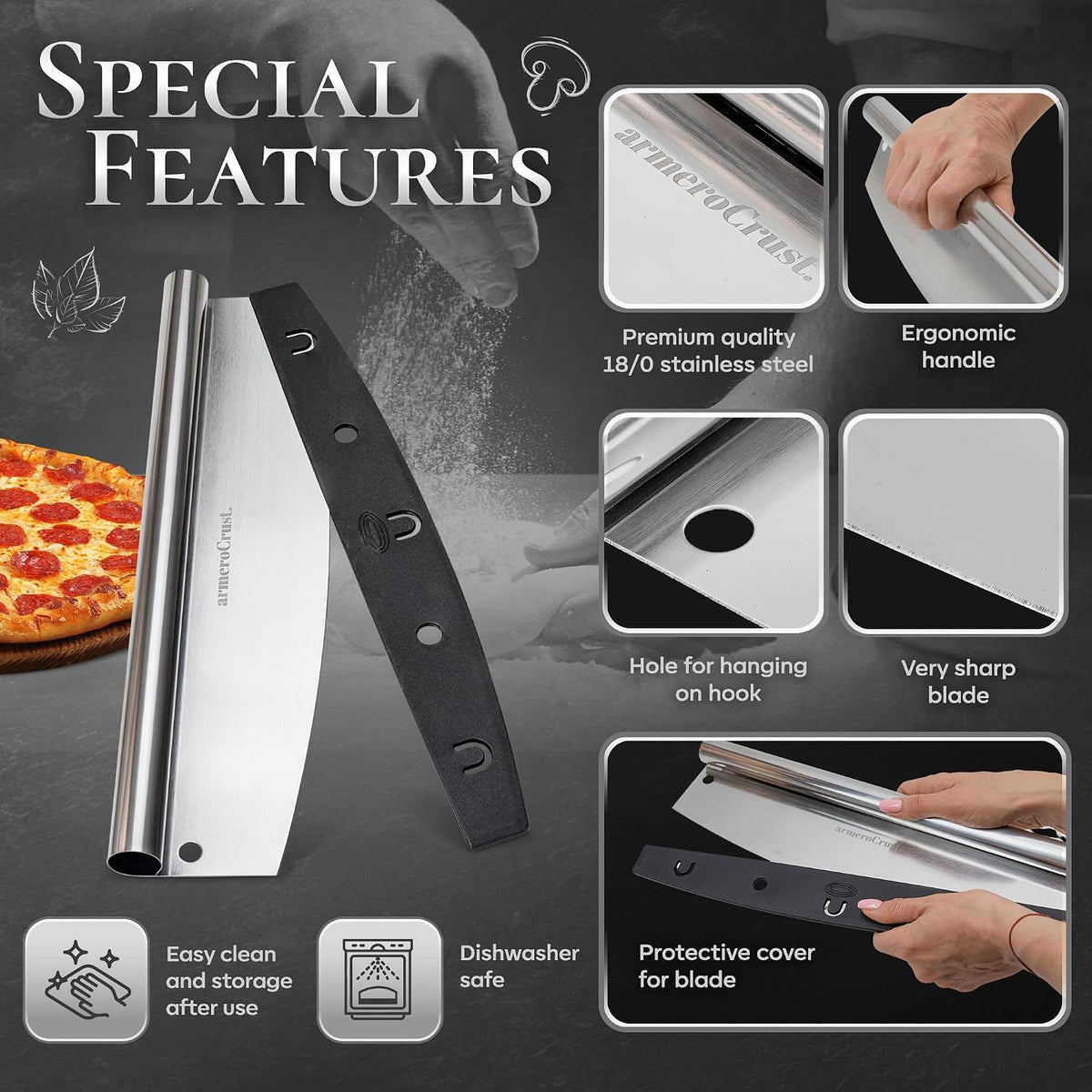 13.8 Inch Pizza Cutter Rocker Blade - Easy Slicing - Premium Finish Pizza Slicer with Time Saving Pizza Cutter Rocker