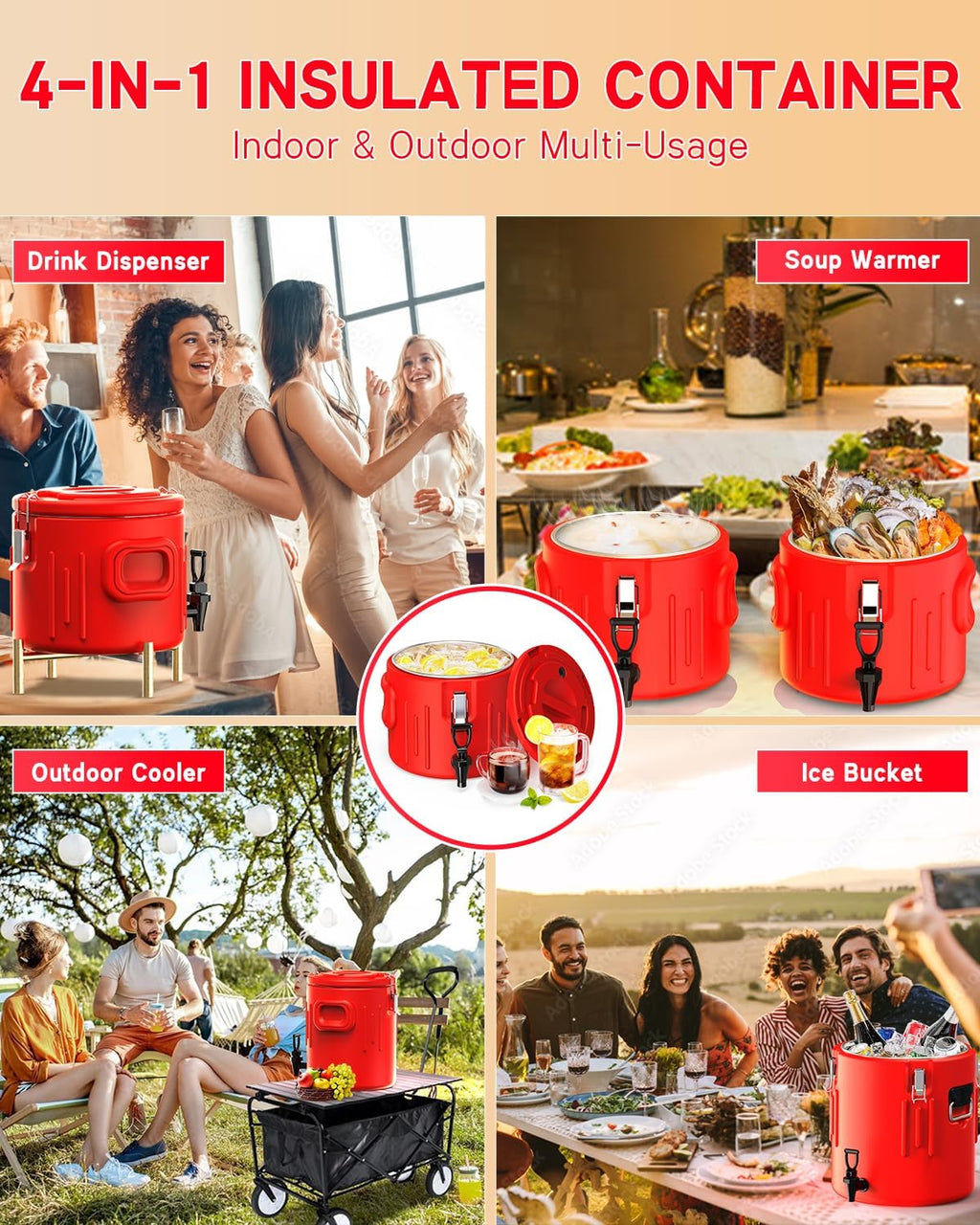 Insulated Beverage Dispenser 5 Gallon, Hot Drink Dispenser with Spout