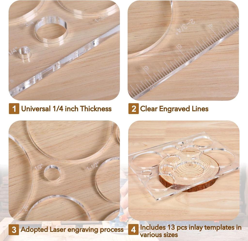 Router Templates for Woodworking,Router Jig Circle Inlay Templates Decorative,13-in-1 Router Templates(10 * 7.8 inches)
