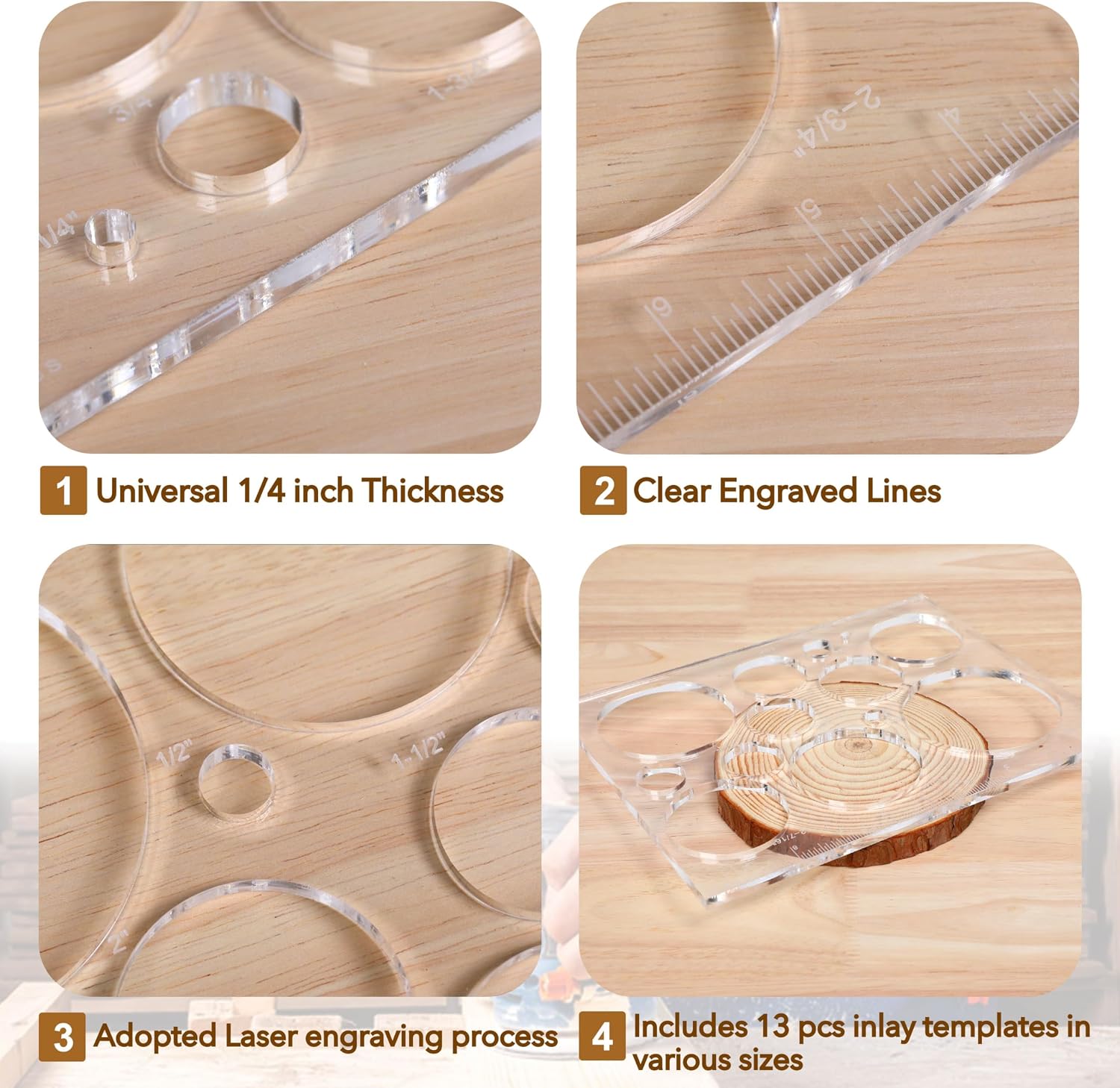 Router Templates for Woodworking,Router Jig Circle Inlay Templates Decorative,13-in-1 Router Templates(10 * 7.8 inches)