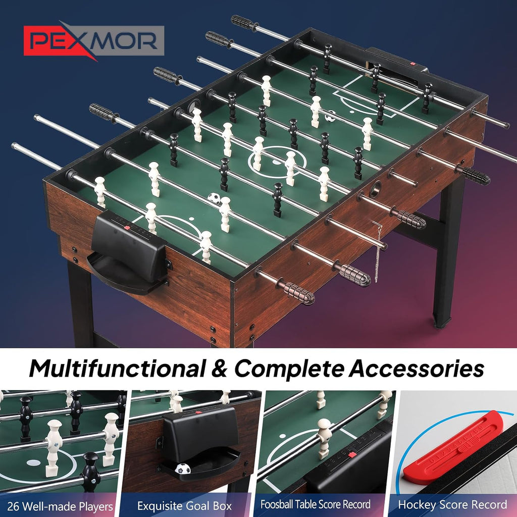 6-in-1 Multi Game Table for Adults, Combo Table for Game Room, 48" Game Table Set for Family w/Hockey, Foosball