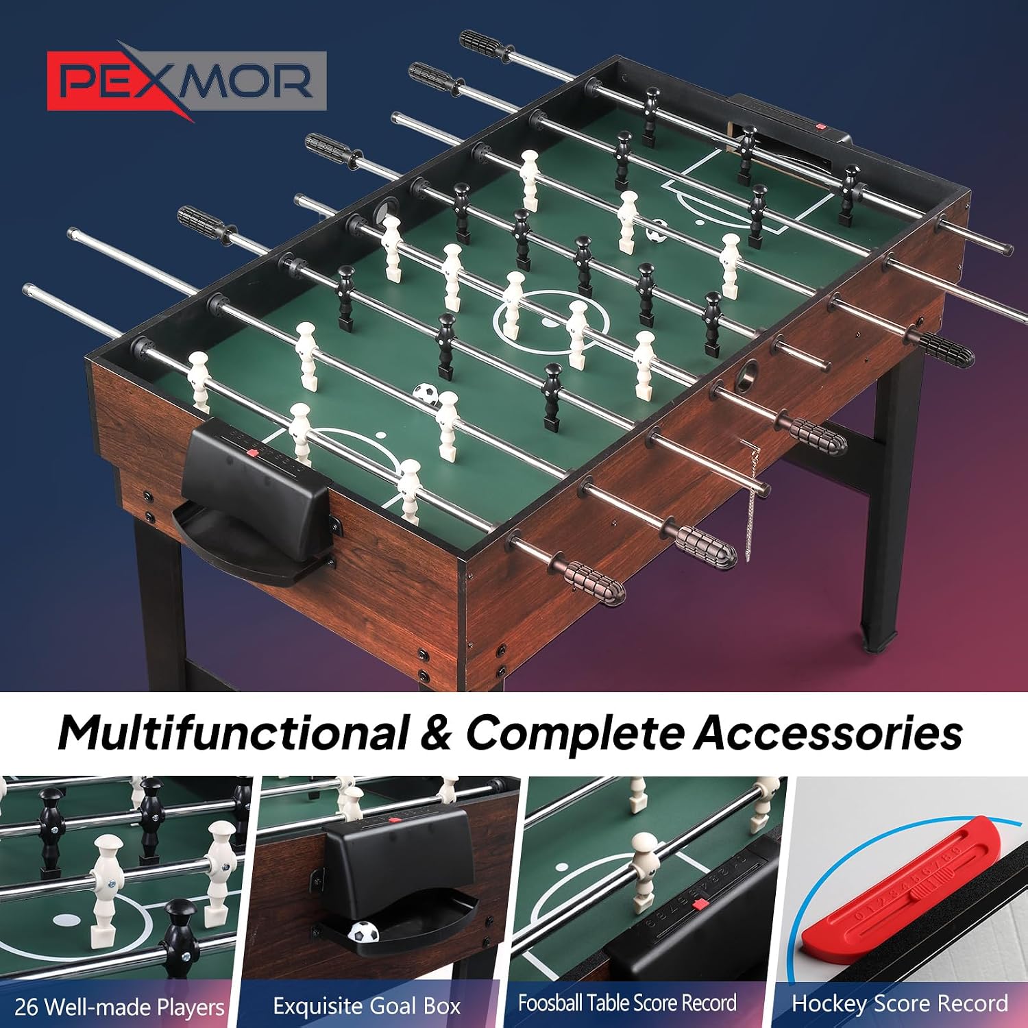 6-in-1 Multi Game Table for Adults, Combo Table for Game Room, 48" Game Table Set for Family w/Hockey, Foosball
