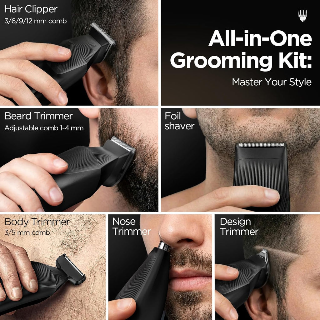 HC600 Beard Trimmer for Men, All-in-One Cordless Grooming Kit, Waterproof Electric Razor & Hair Clipper for Face