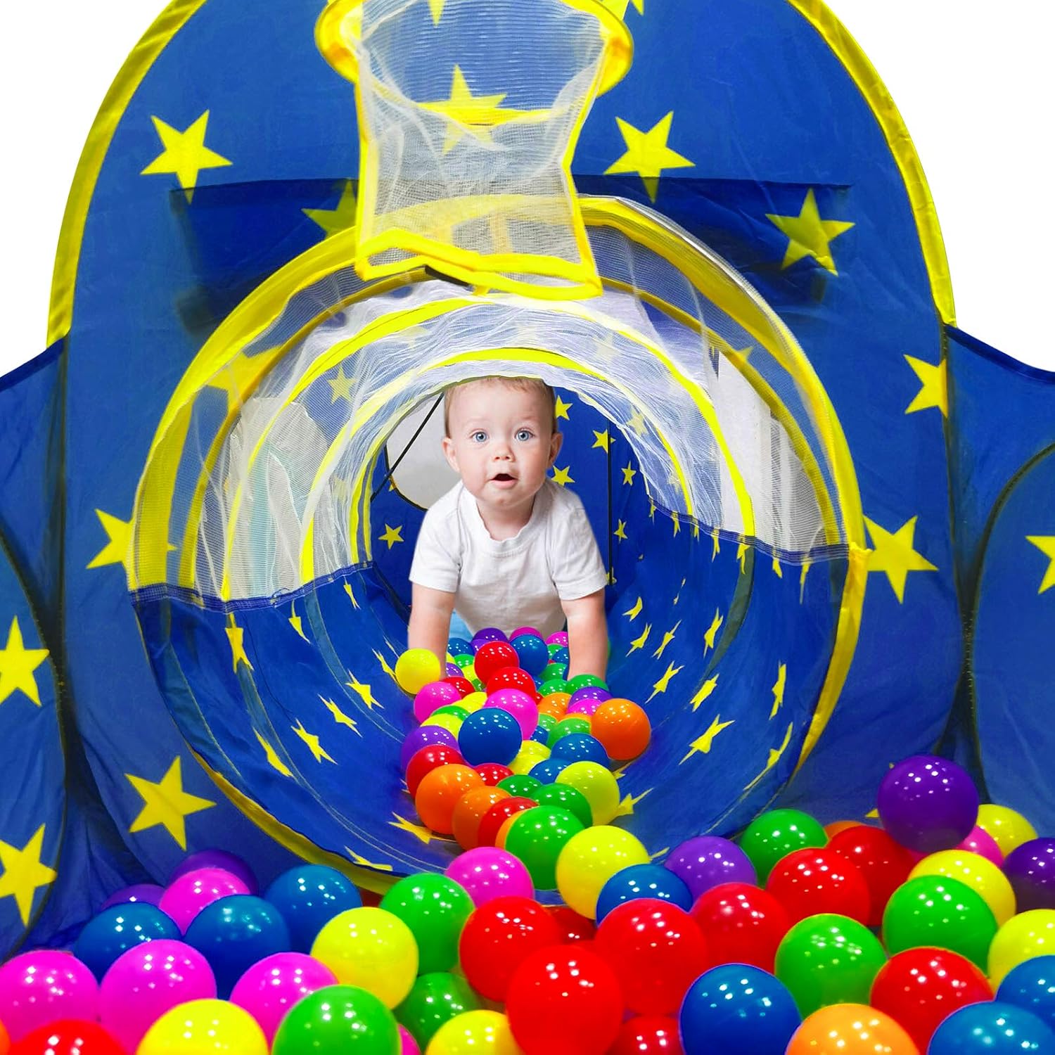 3pc Kids Play Tent for Boys with Ball Pit, Crawl Tunnel, Princess Tents for Toddlers, Baby Space World Playhouse
