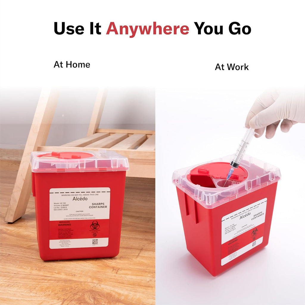 2 Quart Sharps Container (1-Pack) for Needle & Syringe Disposal | Small & Portable, Built-In Needle Removal Port