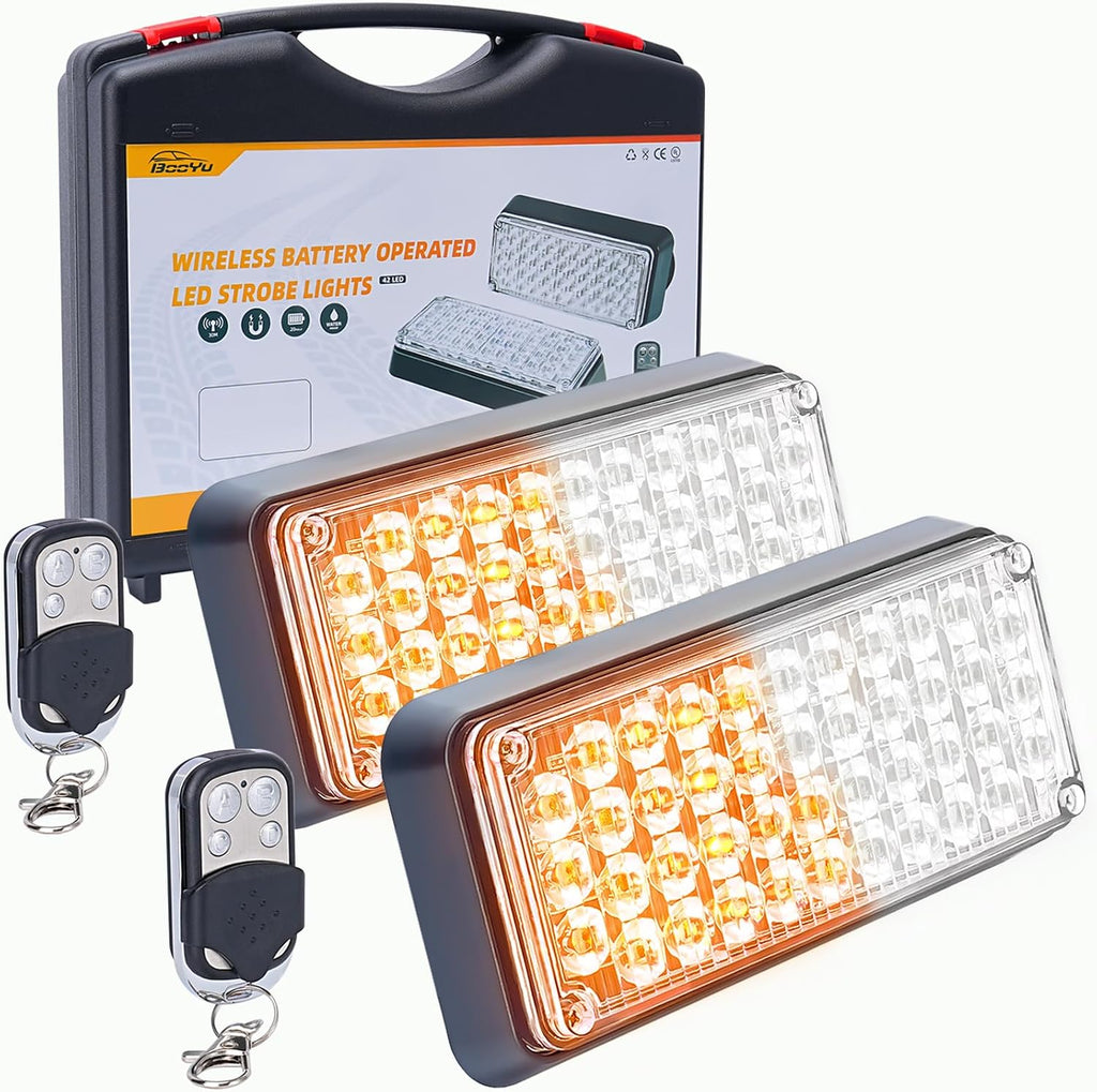 Amber/White Magnetic Flashing Strobe Light/w Controller, Battery Operated Rechargeable LED Safety Beacon Lights