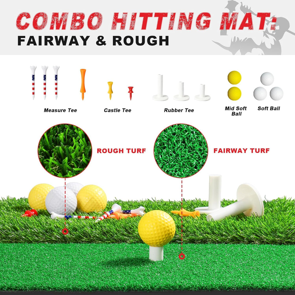 Pro Golf Net, 10x7ft Heavy Duty Golf Practice Net with Mat, Outdoor Indoor Hitting Nets with Noise Reduce Silk Target