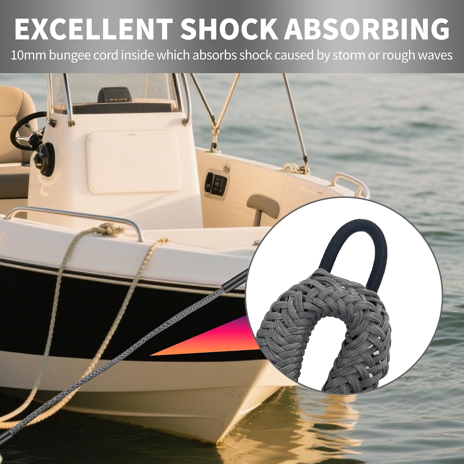Bungee Dock Line with Stainless Steel Clip – Boat Dock Rope with Foam Float for Kayak, Canoe, Pontoon, Watercraft