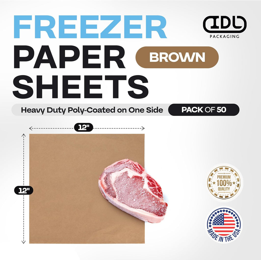 Brown Freezer Paper Sheets 12" x 12", Pack of 50 - USA-Made