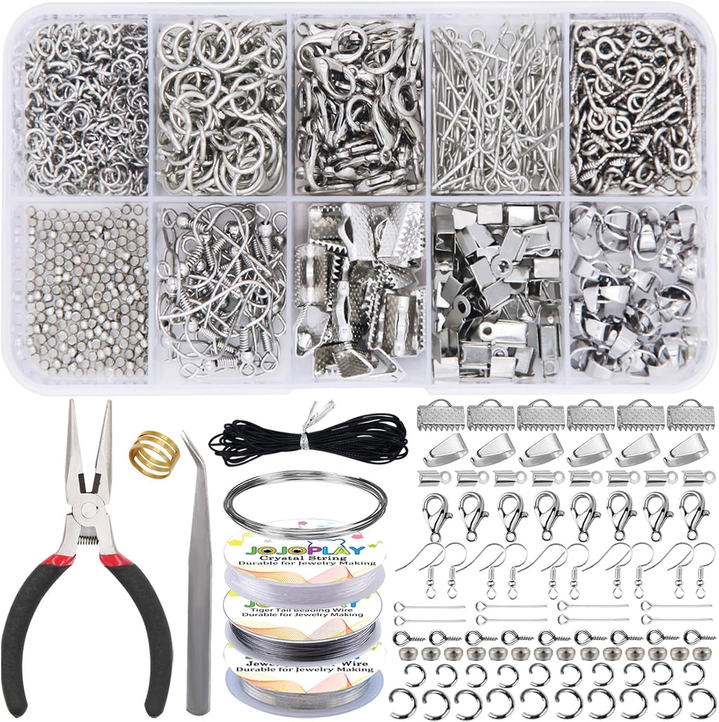 Jewelry Repair Kit with Pliers Open Jump Ring Tools, Beading String for Repair