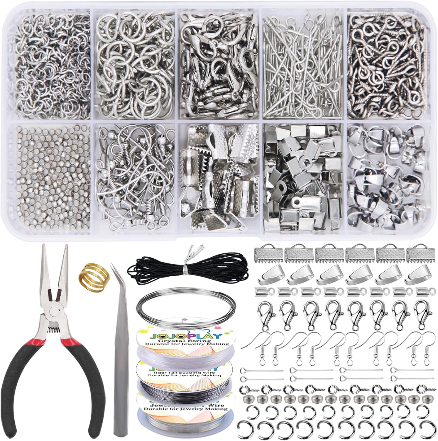 Jewelry Repair Kit with Pliers Open Jump Ring Tools, Beading String for Repair