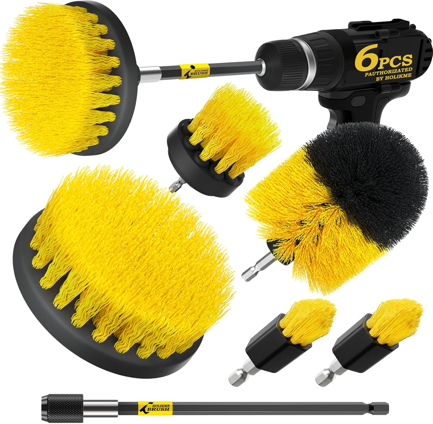 6Pack Drill Brush Power Scrubber Cleaning Brush Extended Long Attachment Set All Purpose Drill Scrub Brushes Kit for