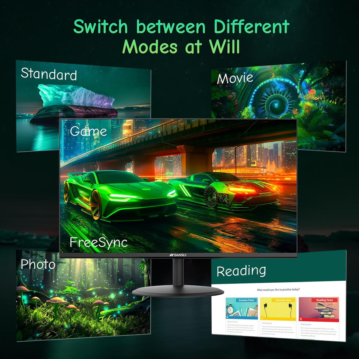 Computer Monitor 24 inch Eye Care FHD 1080P Display HDMI,VGA Ports with 178° Viewing Angle/Frame-Less/Tilt/VESA