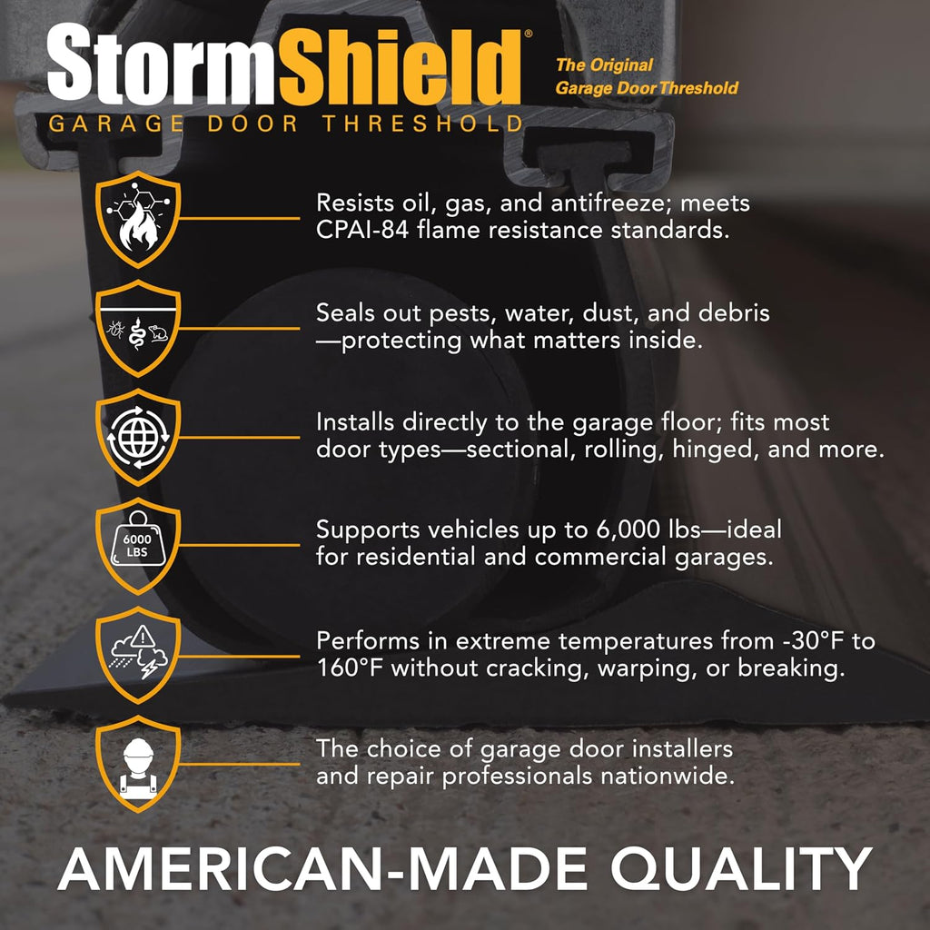 10 ft Garage Door Seal Threshold Strip - Durable PVC Rubber Seal Strip - Flame Resistant, Weatherproofing Garage Door