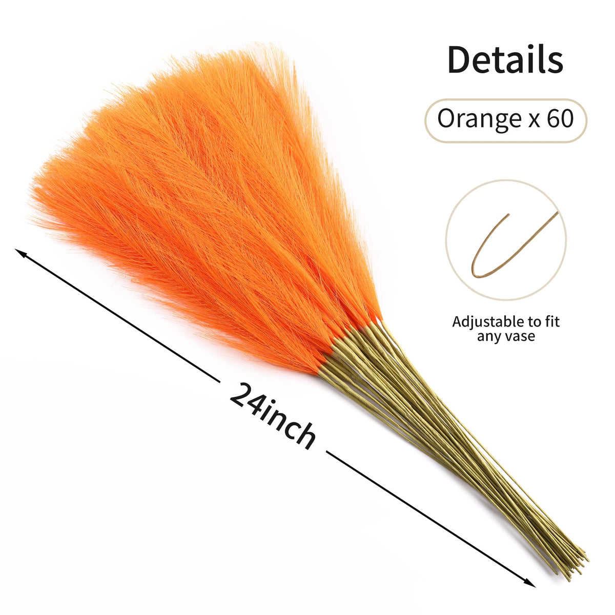 Faux Orange Pampas Grass, 60 pcs 24 Inch Artificial Pampas Decor