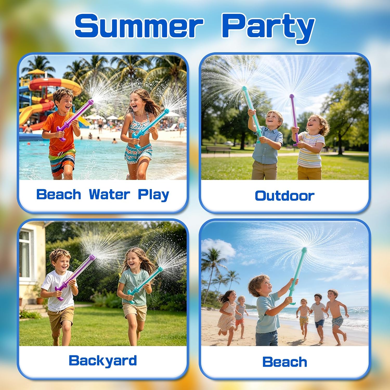 Water Spray Gun Fireworks 4 Pack, Firework Pattern Squirt Water Blaster with Pull Pump Action, Summer Pool Beach