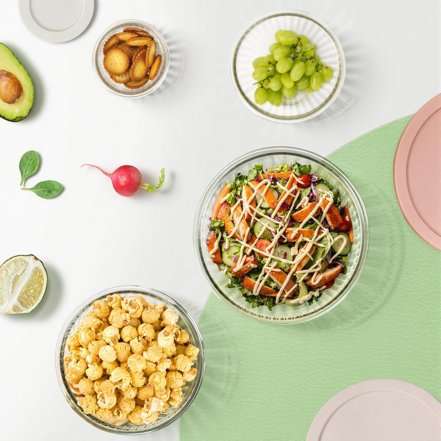 Glass Mixing Bowls with Lids Sets, 4 Packs Glass Bowls with Lids for Kitchen Baking, Meal Prepping and Salad, Bpa