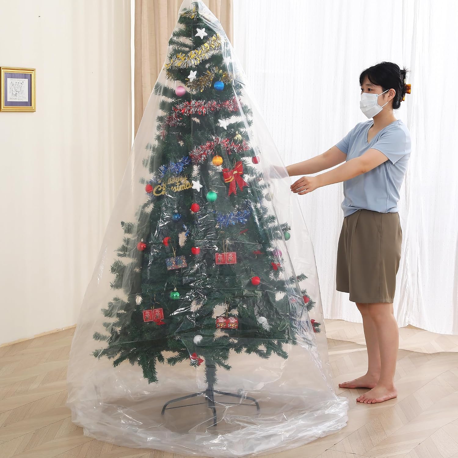 Christmas Tree Disposal Bag, Clear Extra Large 9x6ft Tree Storage Bag Cover, Jumbo Heavy Duty Plastic Xmas Tree