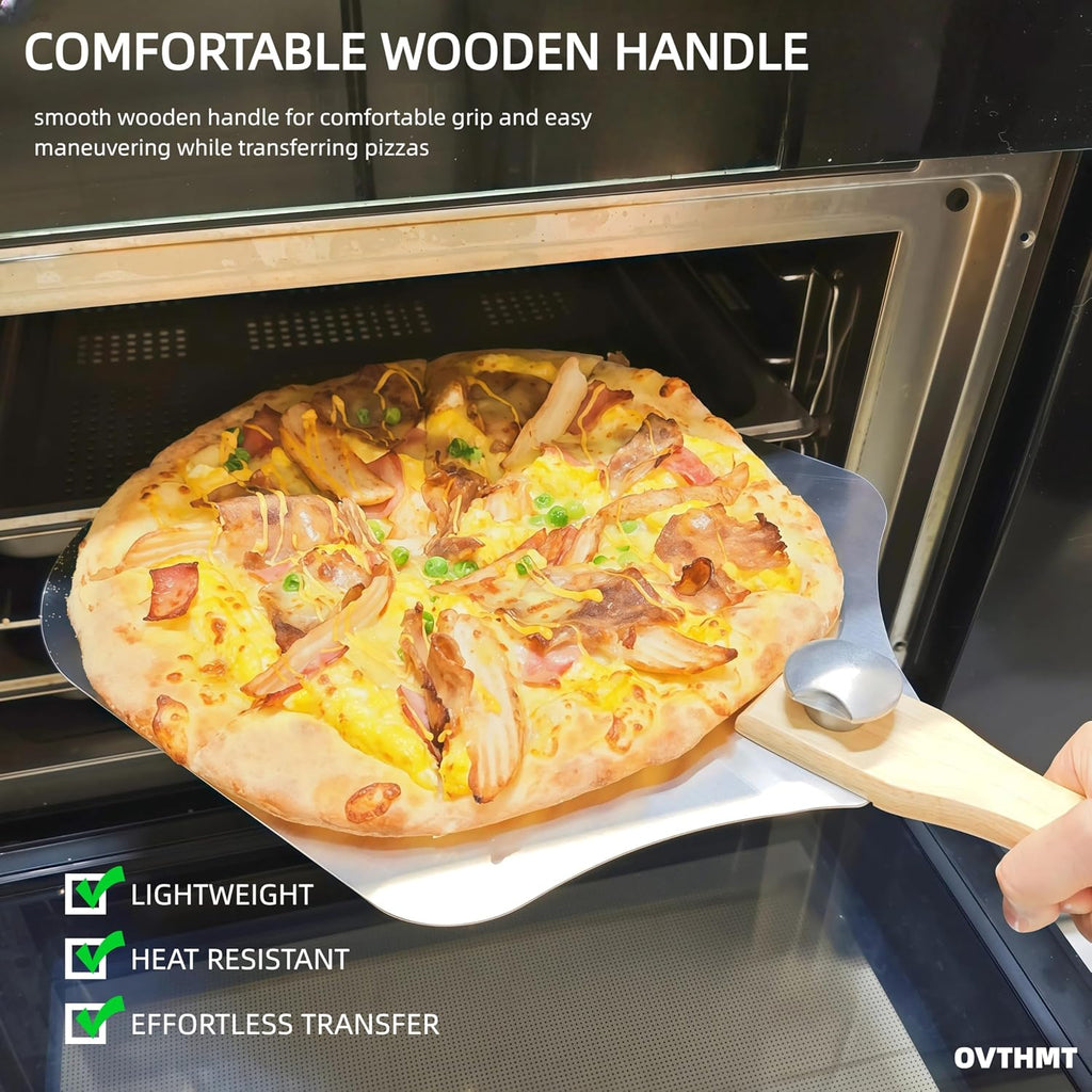 Pizza Peel 12 inch, Aluminum Pizza Paddle 12 x 14 inch with Foldable Wood Handle, Pizza Spatula For Oven, Bread